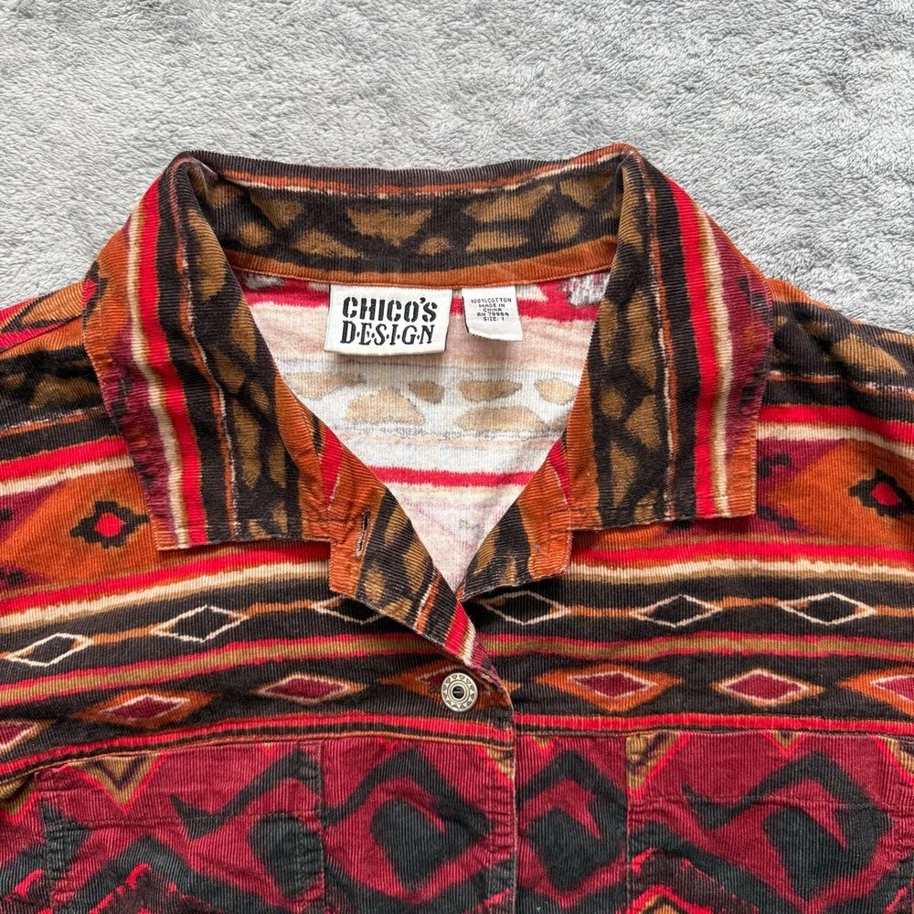 Chico's Design Corduroy Jacket Women Size 1 Red Southwestern Geometric Vintage